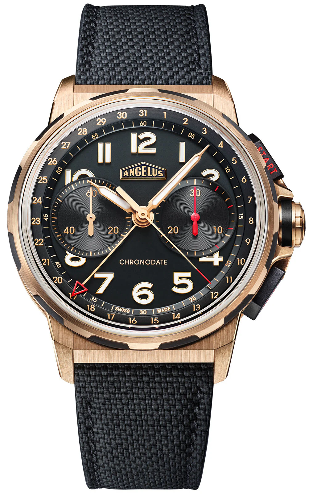 Angelus Chronodate Red Gold Rubber Watch