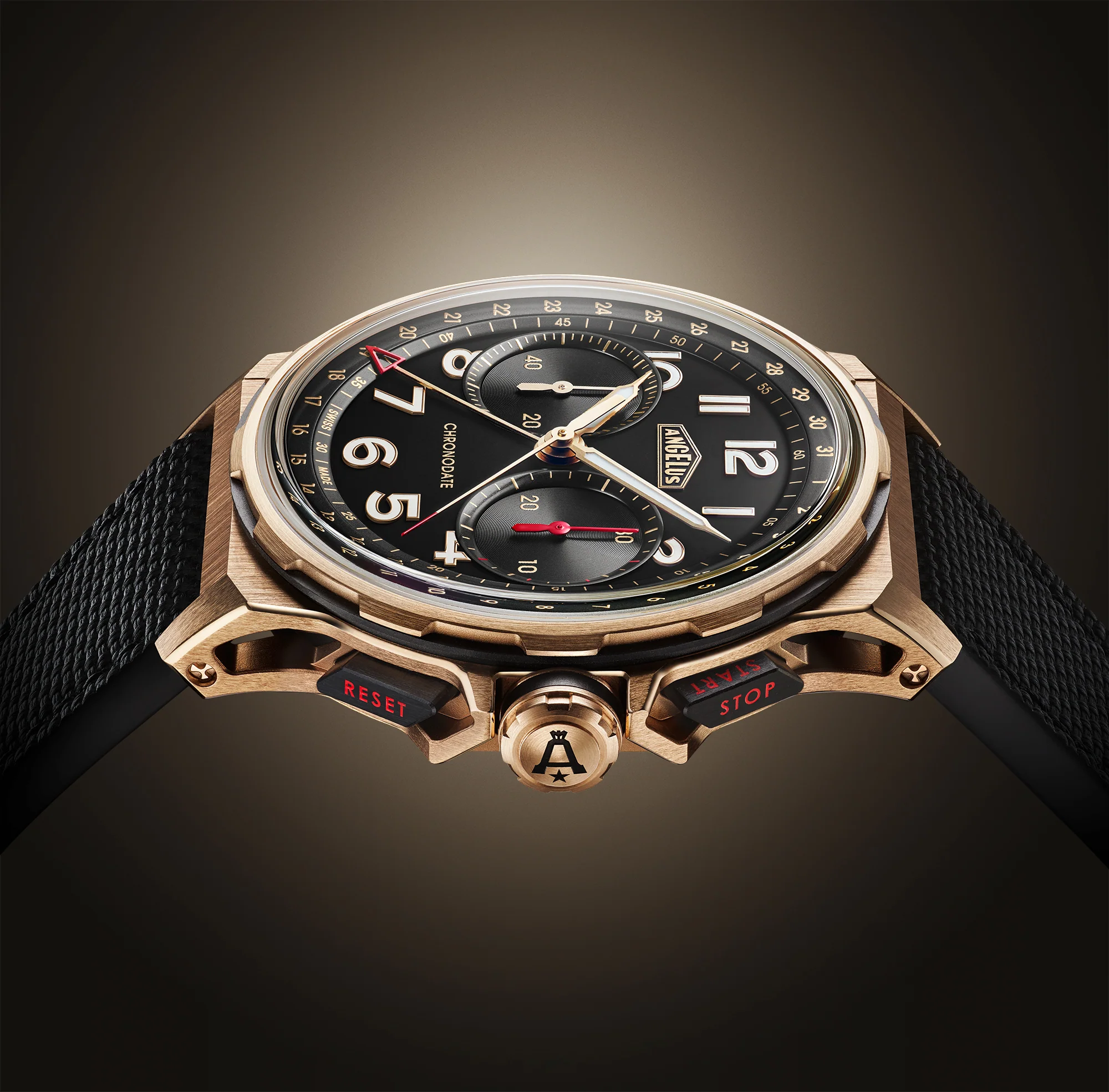 Angelus Chronodate Red Gold Rubber Watch - Image 3