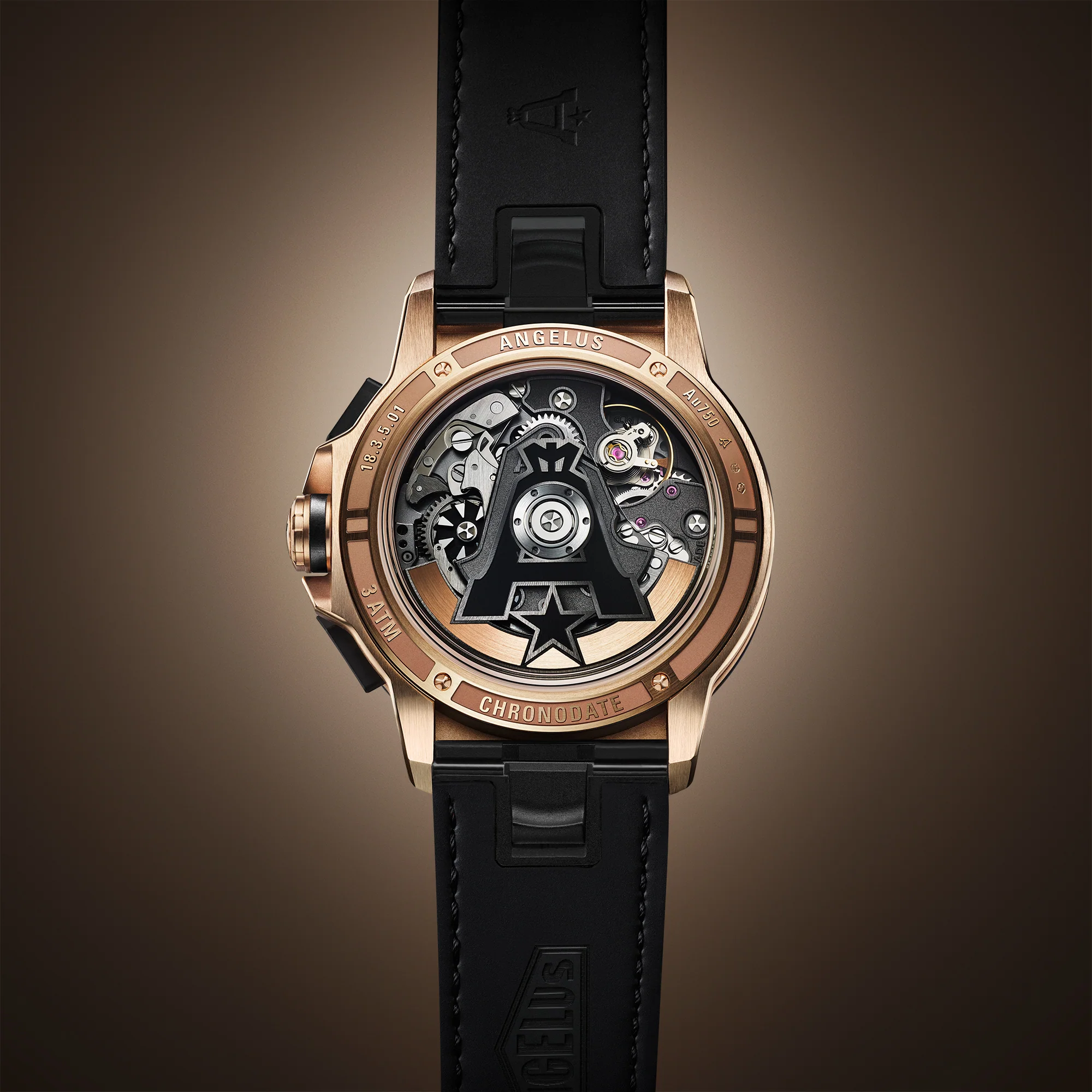 Angelus Chronodate Red Gold Rubber Watch - Image 5