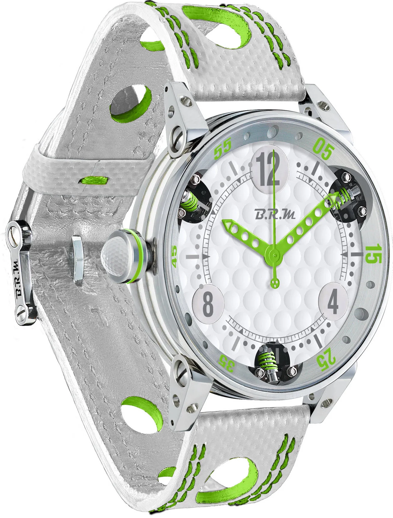 B.R.M. Watches Golf Master Mens Lime Green Red Hands Watch