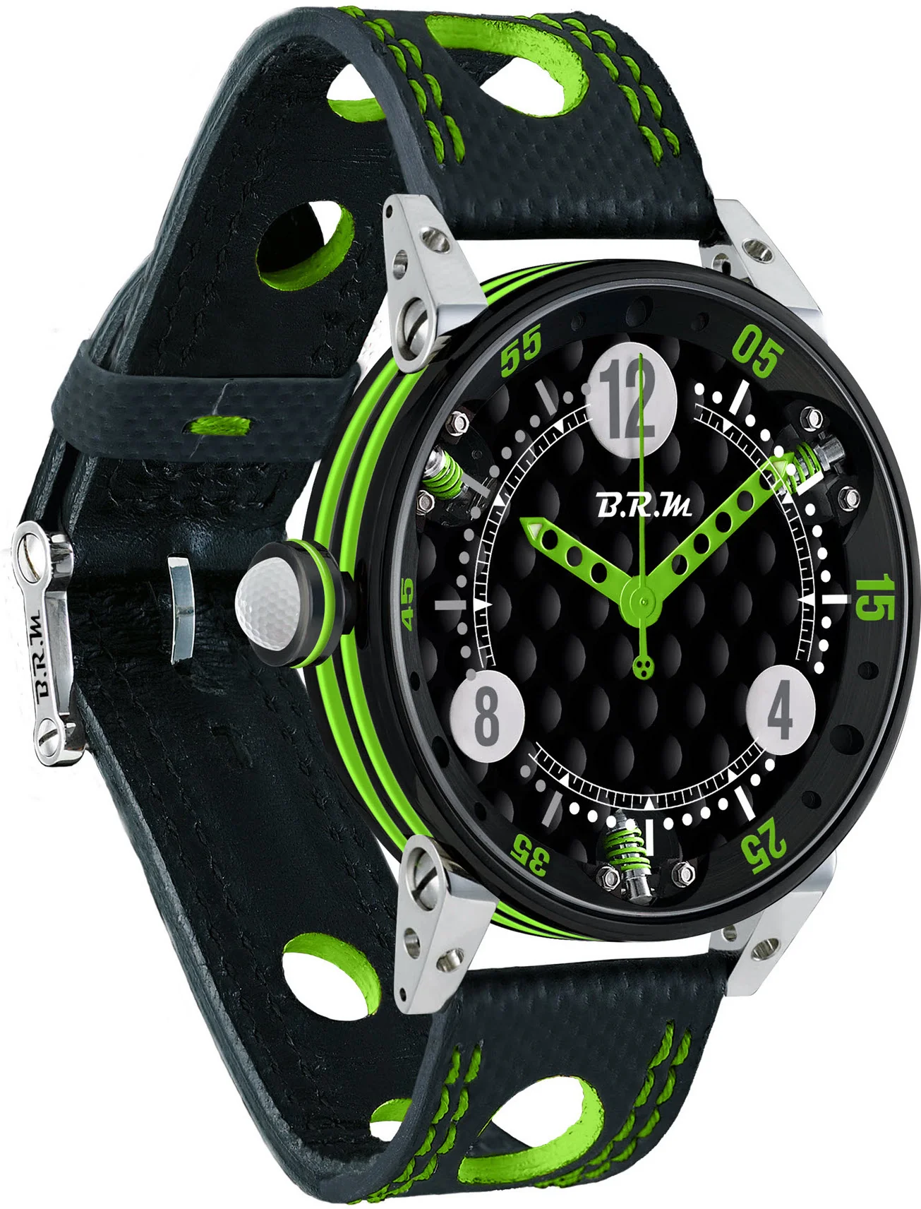 B.R.M. Watches Golf Master Mens Lime Green Red Hands Watch