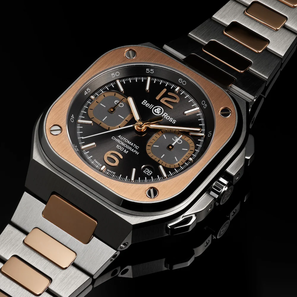 Bell & Ross BR 05 Chrono Grey Steel Gold Bracelet Watch - Image 3