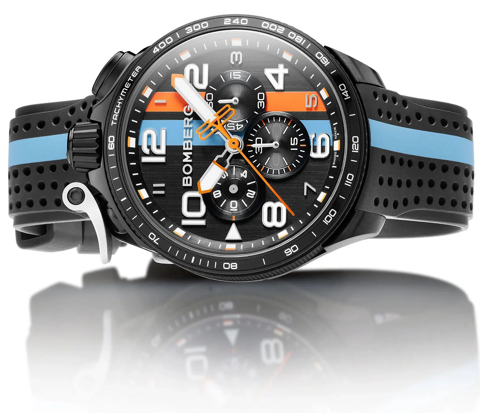 Bomberg Bolt-68 Racing Light Blue Stripe Watch - Image 3