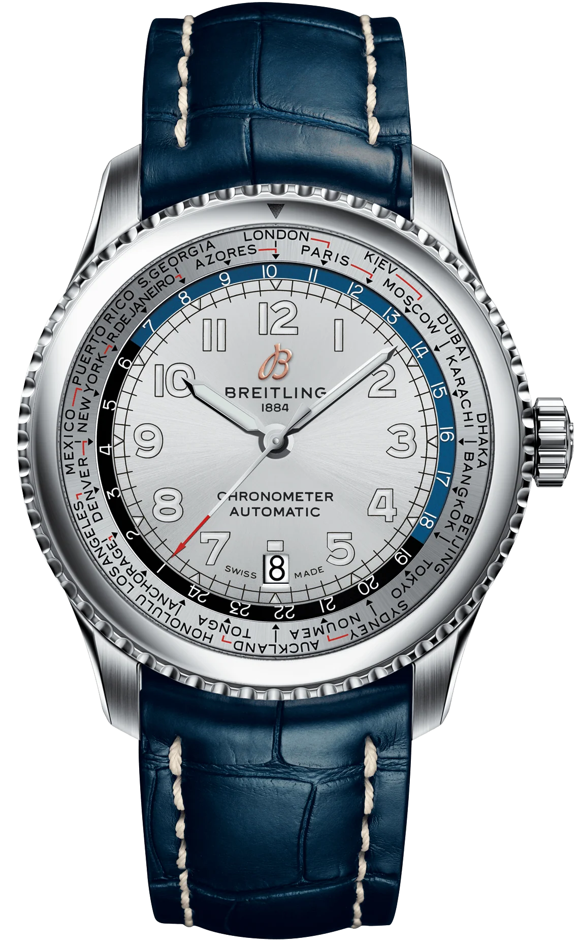 Breitling Watch Aviator 8 B35 Unitime 43 Blue Croco Tang