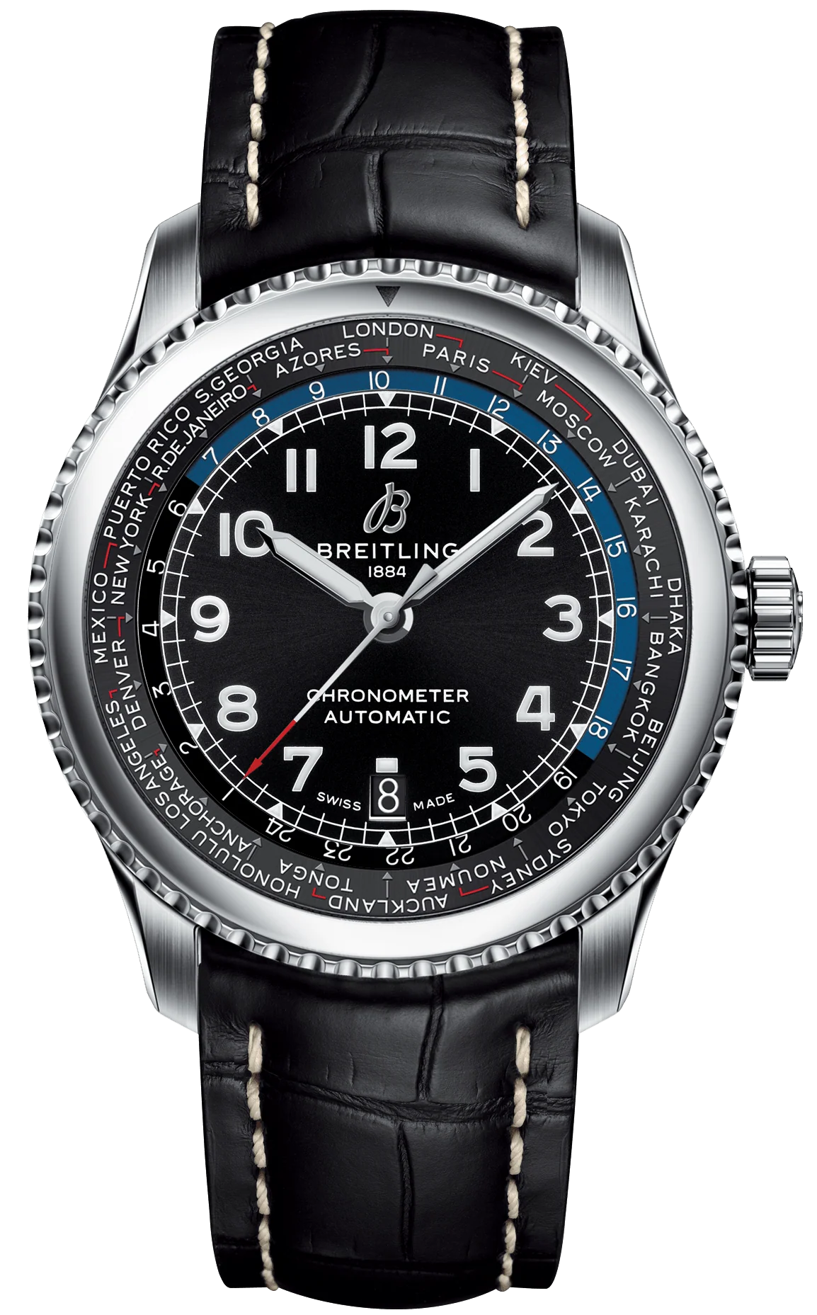 Breitling Watch Aviator 8 B35 Unitime 43 Black Croco Tang