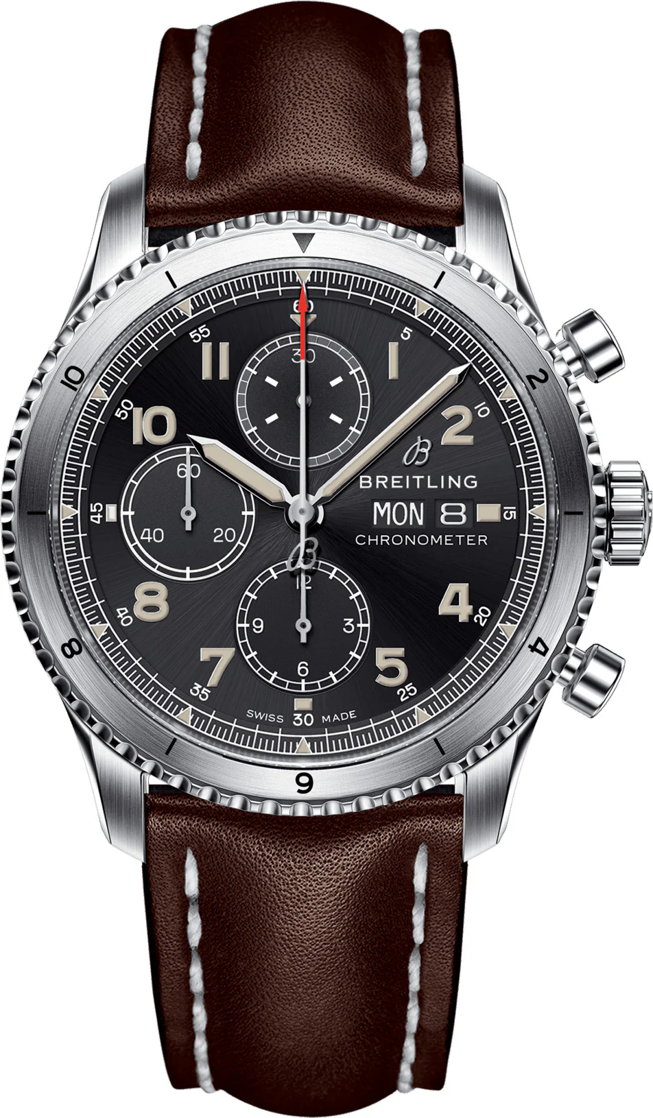 Breitling Watch Aviator 8 Chronograph 43 Leather Folding Clasp