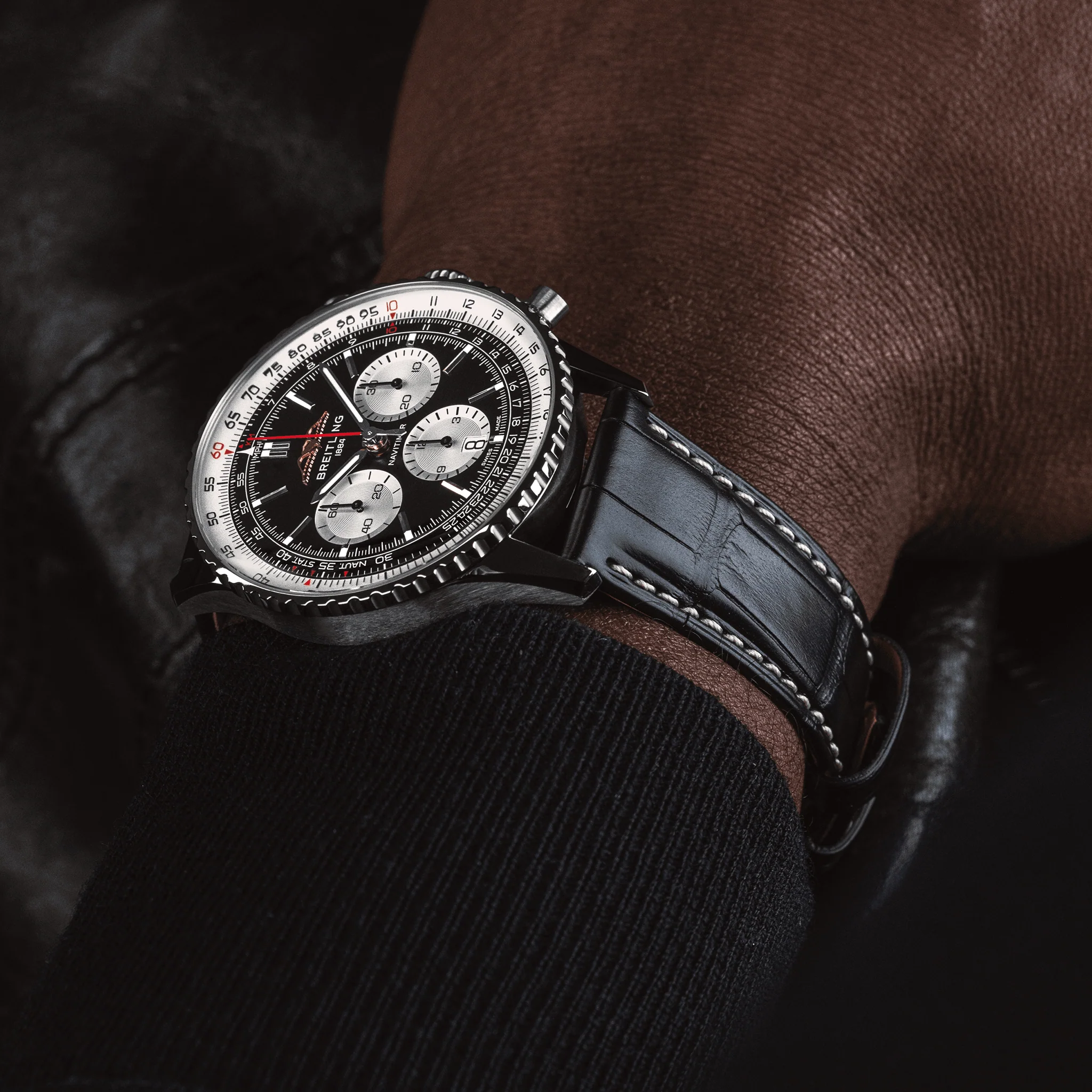 Breitling Navitimer B01 46 Black Croc Folding Clasp Watch - Image 5