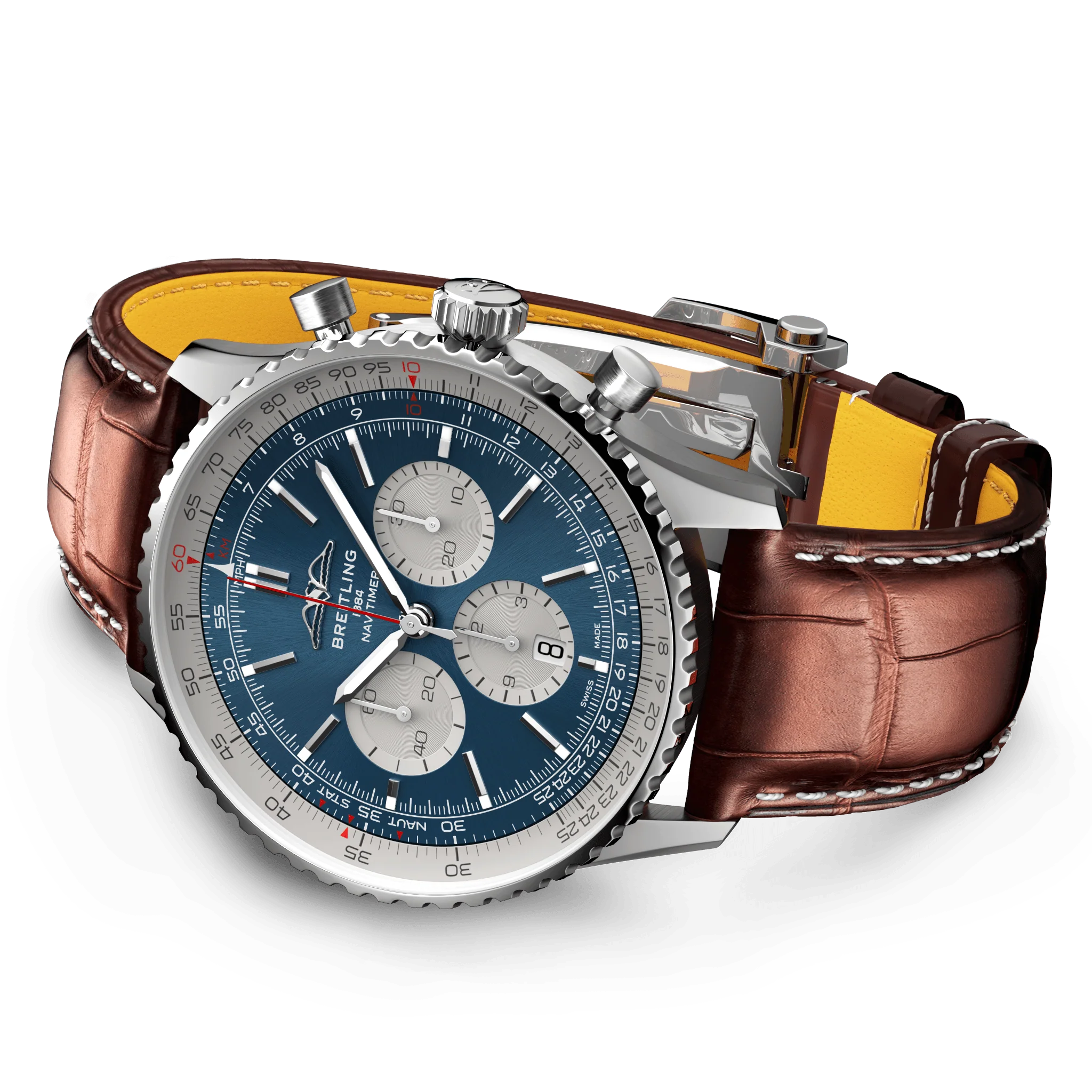 Breitling Navitimer B01 46 Brown Croc Folding Clasp Watch - Image 3