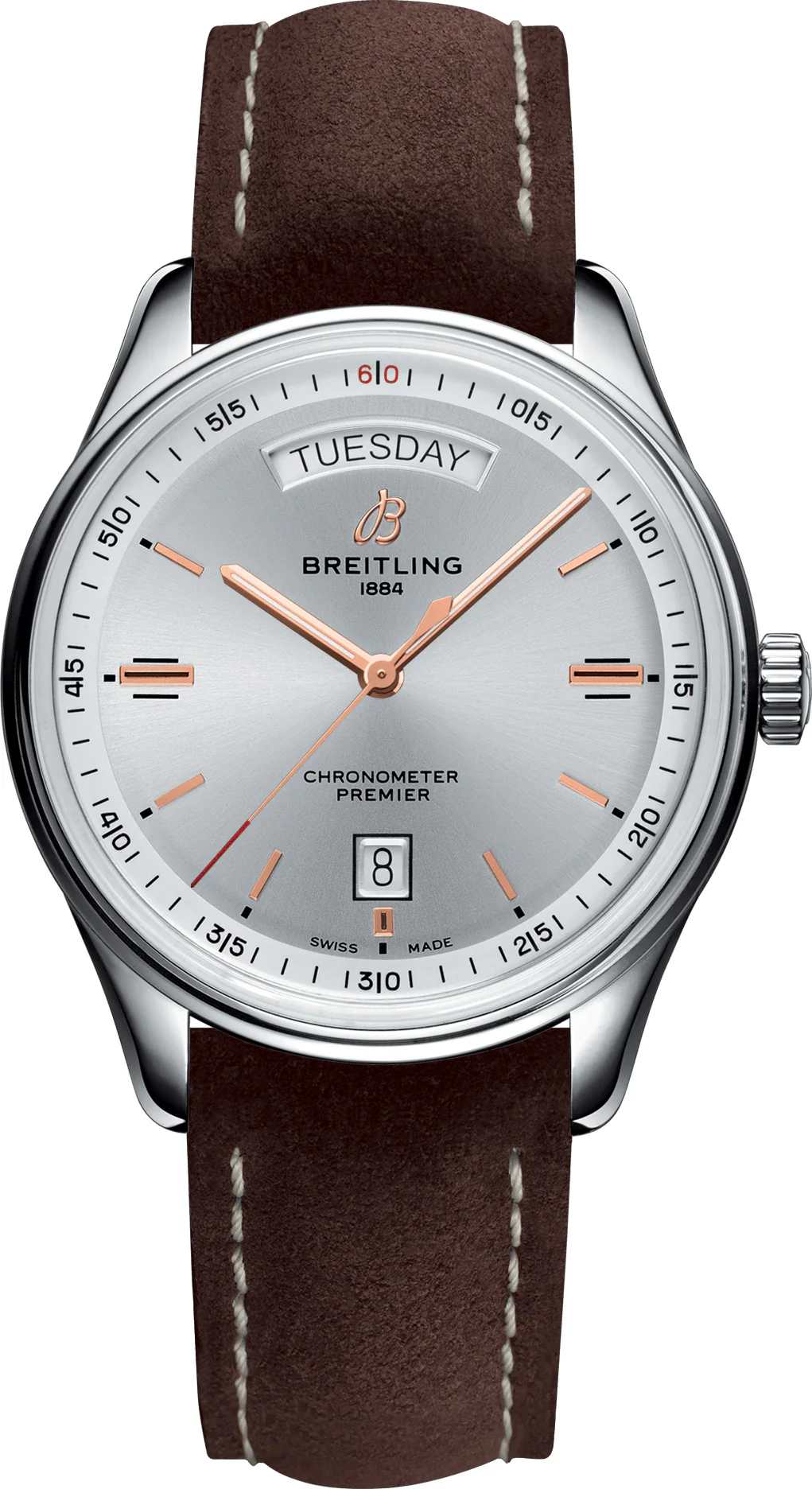 Breitling Watch Premier Automatic Day and Date 40 Brown Nubuck Tang