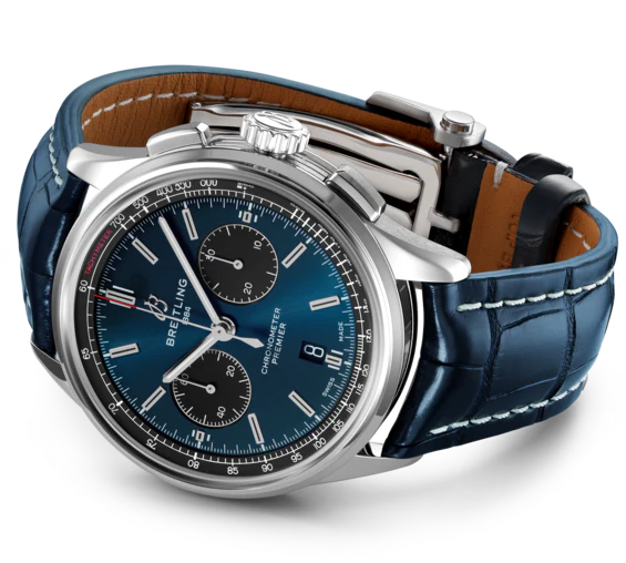 Breitling Watch Premier B01 Chronograph 42 Blue Croco Folding Clasp - Image 3