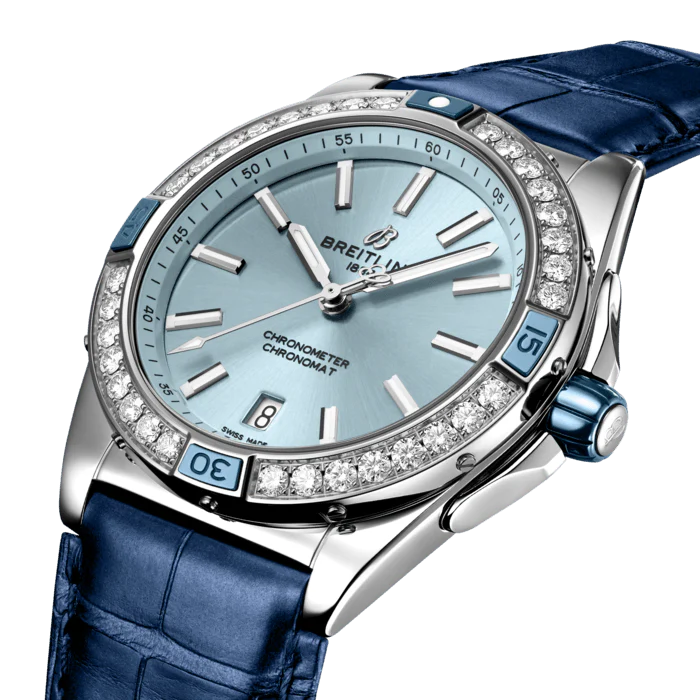 Breitling Super Chronomat Automatic 38 Iced Blue Alligator Watch - Image 2