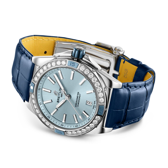 Breitling Super Chronomat Automatic 38 Iced Blue Alligator Watch - Image 3