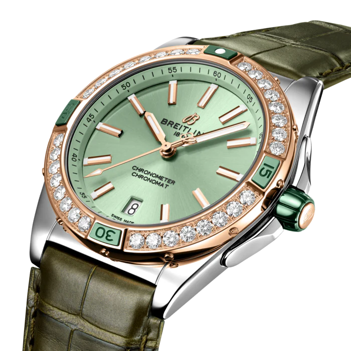 Breitling Super Chronomat Automatic 38 Mint Green Alligator Watch - Image 2