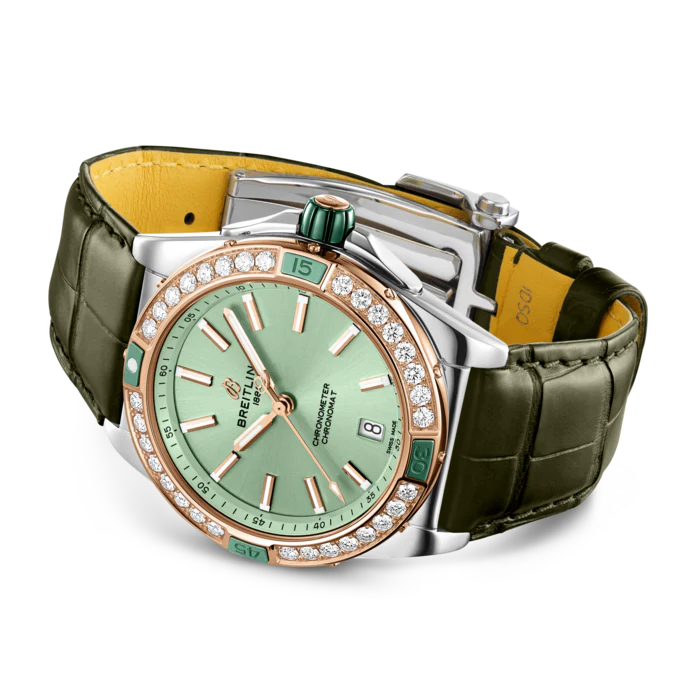 Breitling Super Chronomat Automatic 38 Mint Green Alligator Watch - Image 3