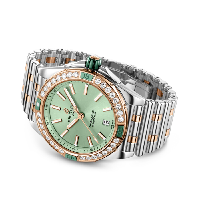 Breitling Super Chronomat Automatic 38 Mint Green Bracelet Watch - Image 3