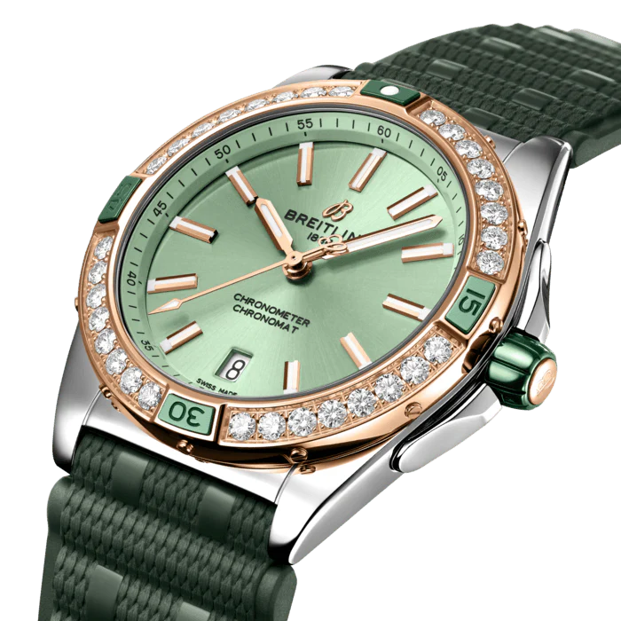 Breitling Super Chronomat Automatic 38 Mint Green Rubber Watch - Image 2