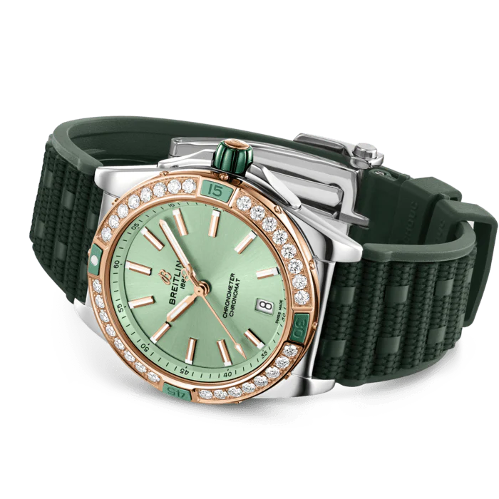 Breitling Super Chronomat Automatic 38 Mint Green Rubber Watch - Image 3