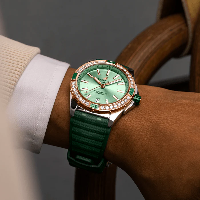 Breitling Super Chronomat Automatic 38 Mint Green Rubber Watch - Image 5