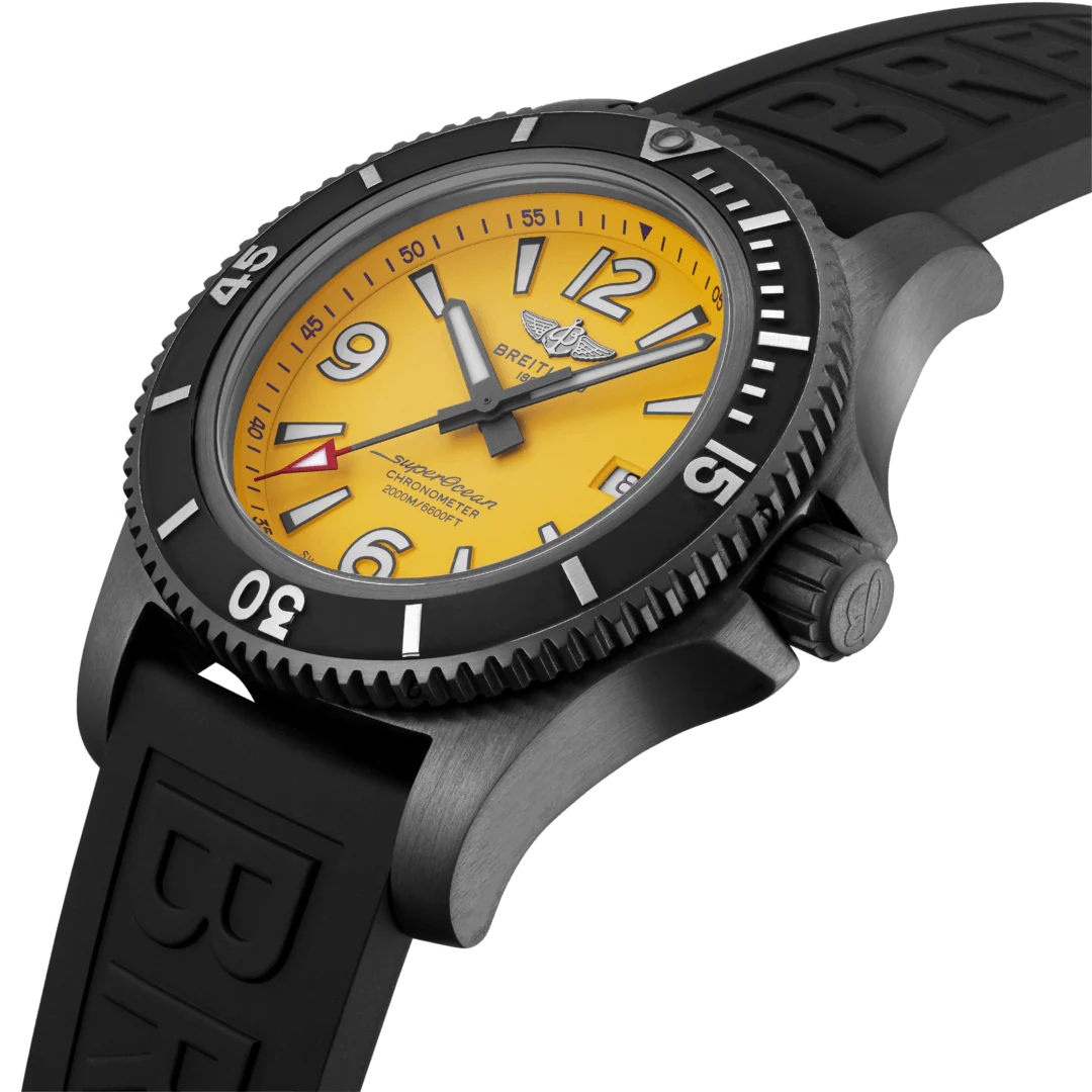 Breitling Watch Superocean Automatic 46 Black Steel Yellow Diver Pro III Tang Type - Image 4