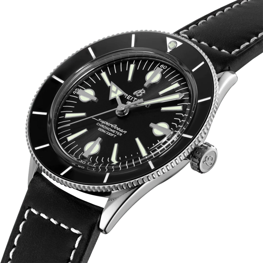 Breitling Watch Superocean Heritage 57 Black Leather Folding Clasp - Image 4