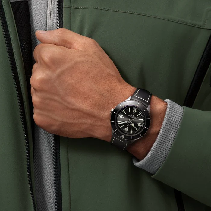 Breitling Watch Superocean Heritage 57 Black Leather Folding Clasp - Image 5
