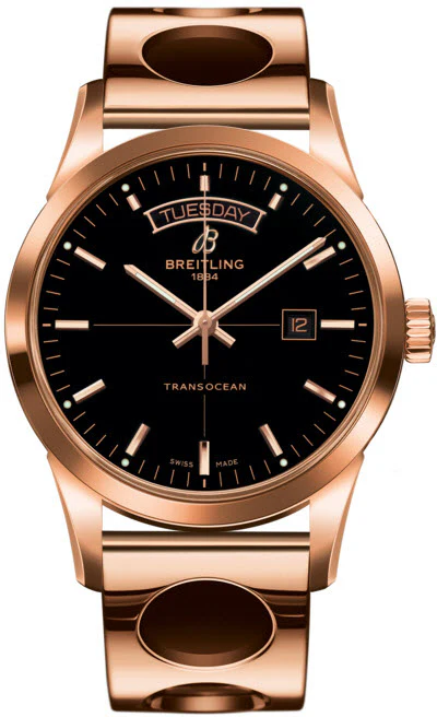 Breitling Watch Transocean Black Red Gold