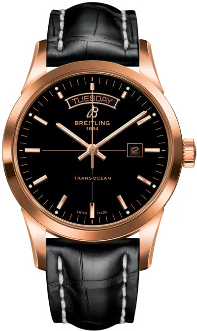 Breitling Watch Transocean Black Red Gold Croco Tang Type