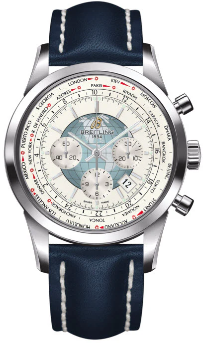 Breitling Watch Transocean Chronograph Unitime Polar White