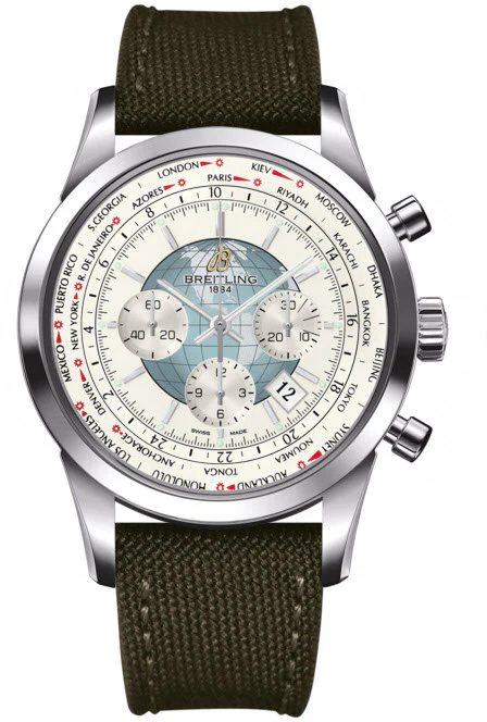 Breitling Watch Transocean Chronograph Unitime Polar White