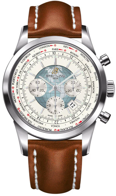 Breitling Watch Transocean Chronograph Unitime Polar White