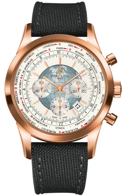 Breitling Watch Transocean Chronograph Unitime Polar White Red Gold