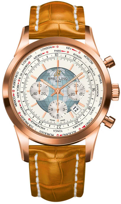 Breitling Watch Transocean Chronograph Unitime Polar White Red Gold