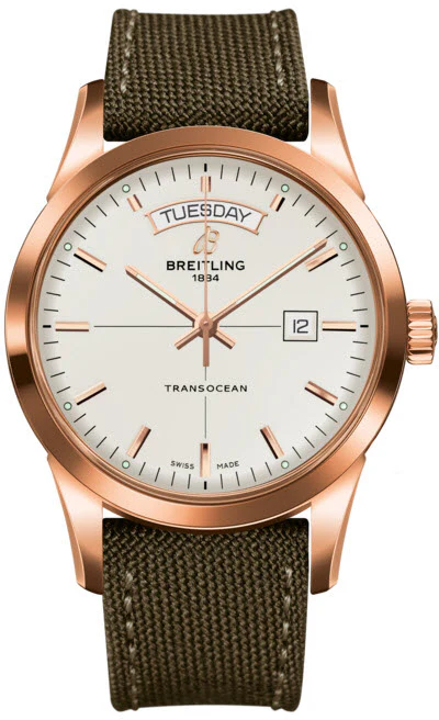 Breitling Watch Transocean Mercury Silver Red Gold Military Tang Type