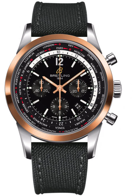 Breitling Watch Transocean Unitime Pilot Black Red Gold