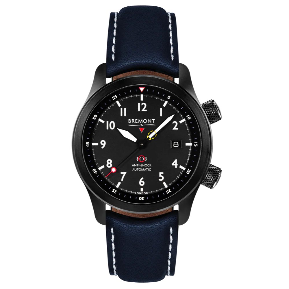 Bremont Watch MBII Custom DLC Black Dial with Yellow Barrel & Open Case Back