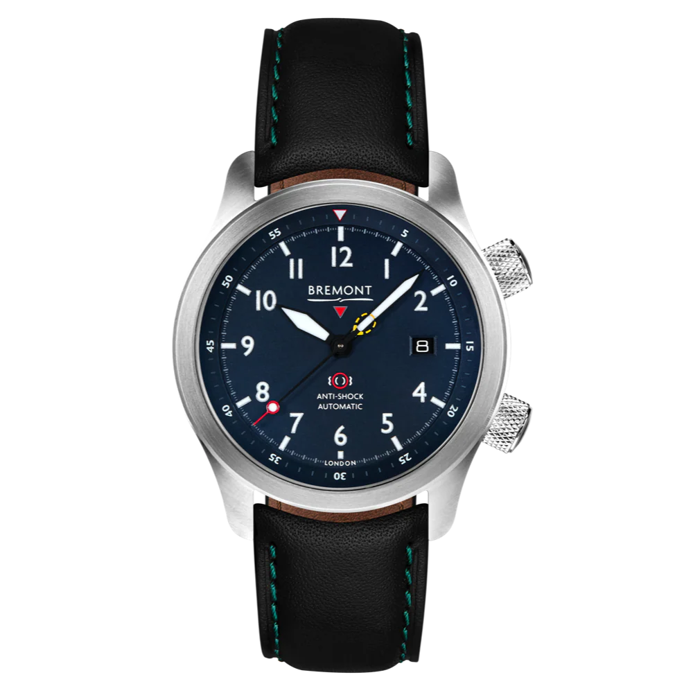 Bremont Watch MBII Custom Stainless Steel Blue Dial with Green Barrel & Closed Case Back - Image 5