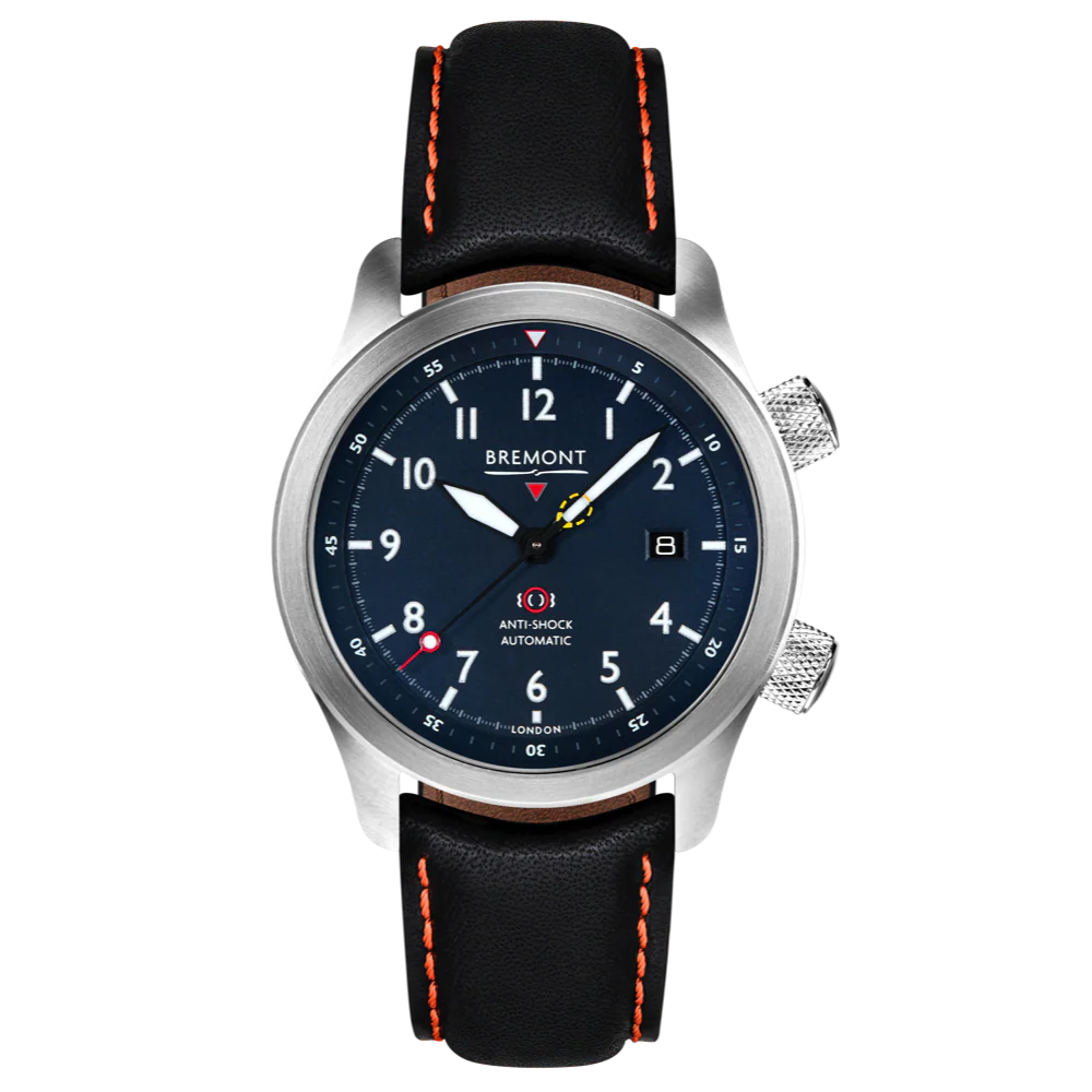 Bremont Watch MBII Custom Stainless Steel Blue Dial with Orange Barrel & Open Case Back - Image 7