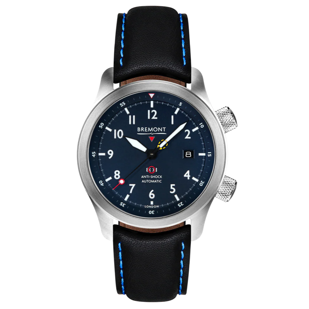 Bremont Watch MBII Custom Stainless Steel Blue Dial with Yellow Barrel & Closed Case Back - Image 6