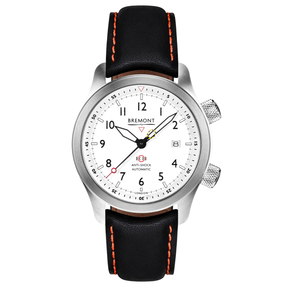Bremont Watch MBII Custom Stainless Steel White Dial with Orange Barrel & Closed Case Back - Image 7