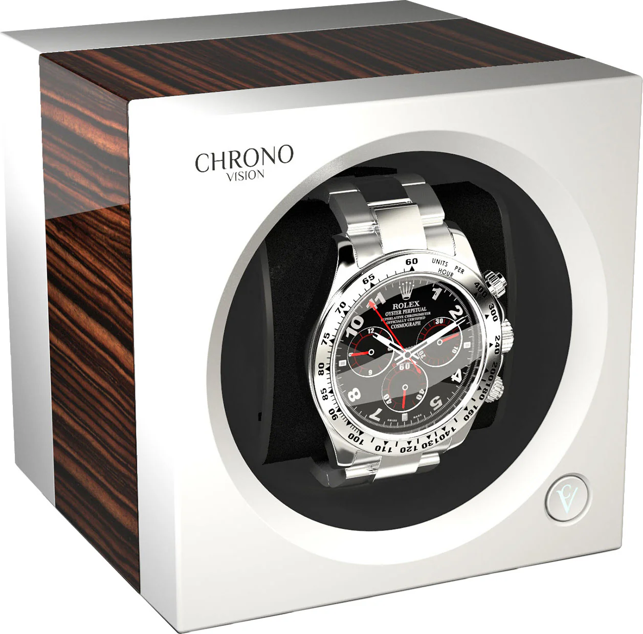 Chronovision One Watch Winder With Bluetooth Macassar High Gloss White Silk