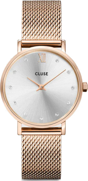 Cluse Watch Minuit Mesh Crystals Silver Rose Gold D