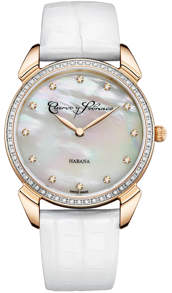Cuervo y Sobrinos Watch Historiador Primera Dama Gold PVD Diamond White