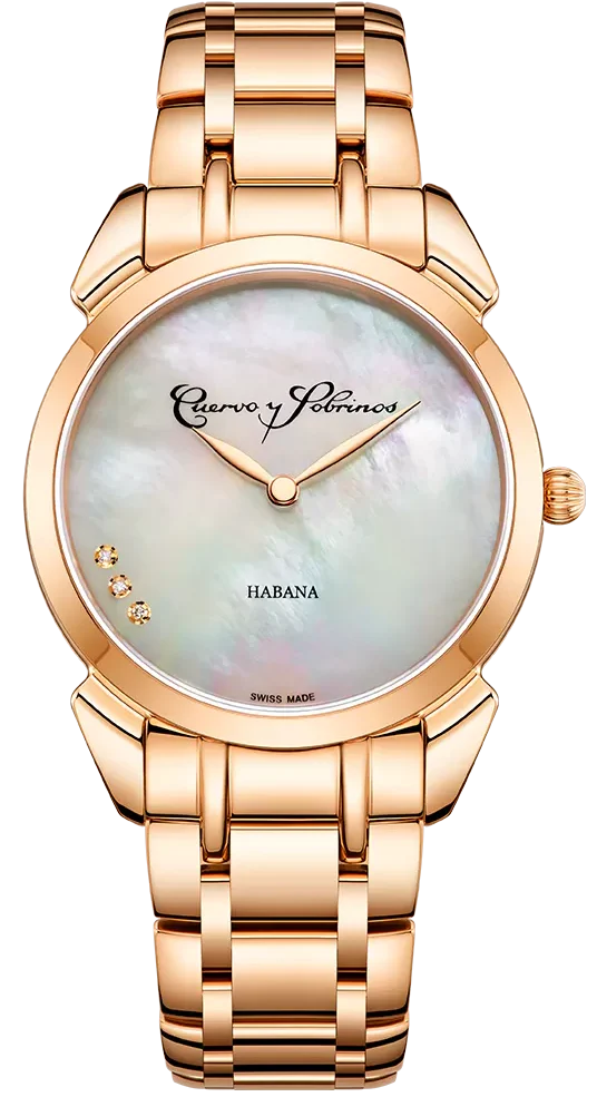 Cuervo y Sobrinos Watch Historiador Primera Dama Gold PVD White Bracelet
