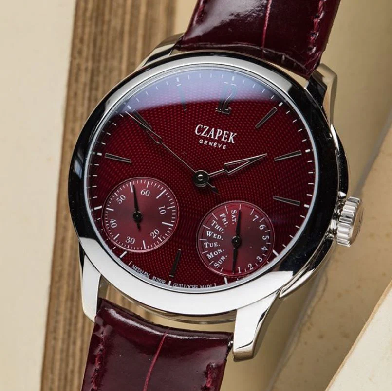 Czapek Watch Quai des Bergues Guilloche Ricochet Steel Rhubarb Red S Limited Edition - Image 2