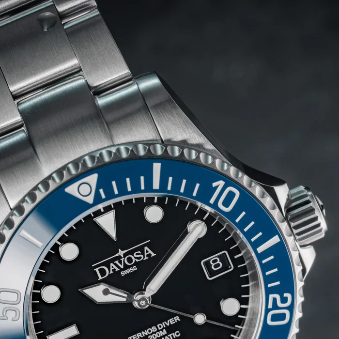 Davosa Watch  Ternos Diver Black and Blue Bezel Tri Link - Image 5