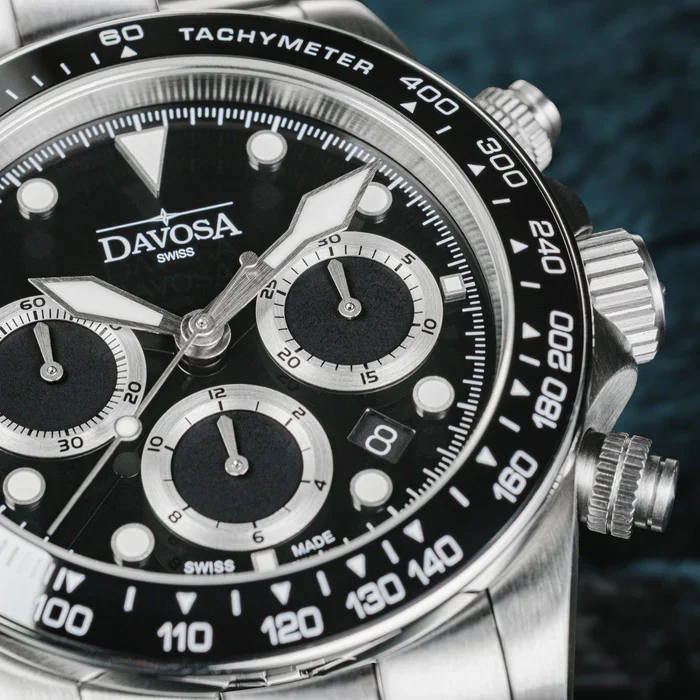 Davosa Watch  Ternos Professional Chronograph Black Dial Tri Link Bracelet Watch - Image 3