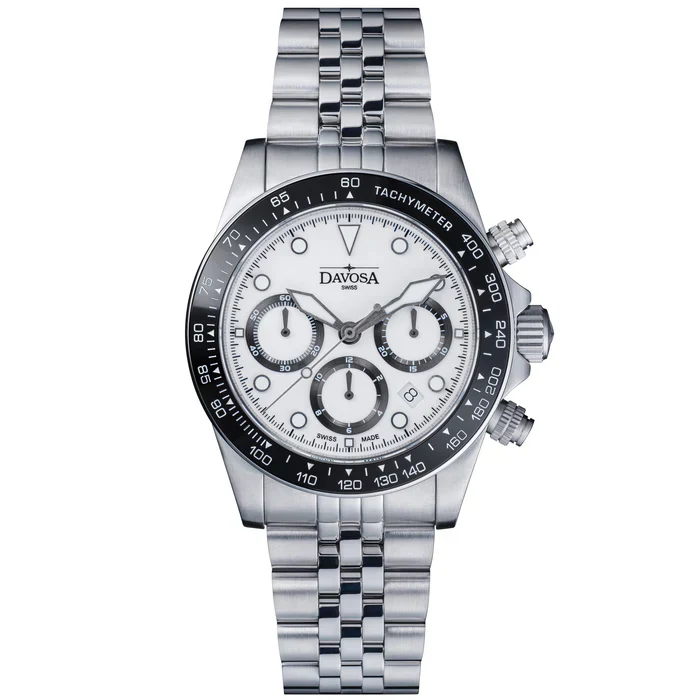 Davosa Watch Ternos Professional Chronograph White Dial Penta Link Bracelet Watch