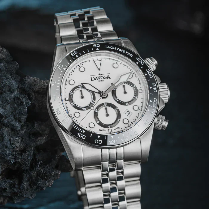 Davosa Watch Ternos Professional Chronograph White Dial Penta Link Bracelet Watch - Image 2