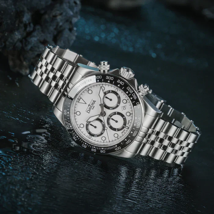 Davosa Watch Ternos Professional Chronograph White Dial Penta Link Bracelet Watch - Image 3