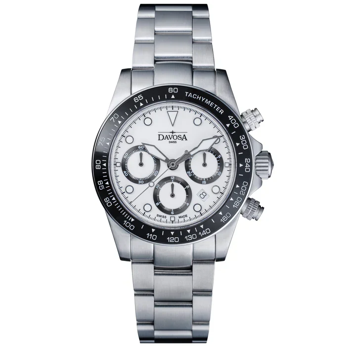 Davosa Watch Ternos Professional Chronograph White Dial Tri Link Bracelet Watch